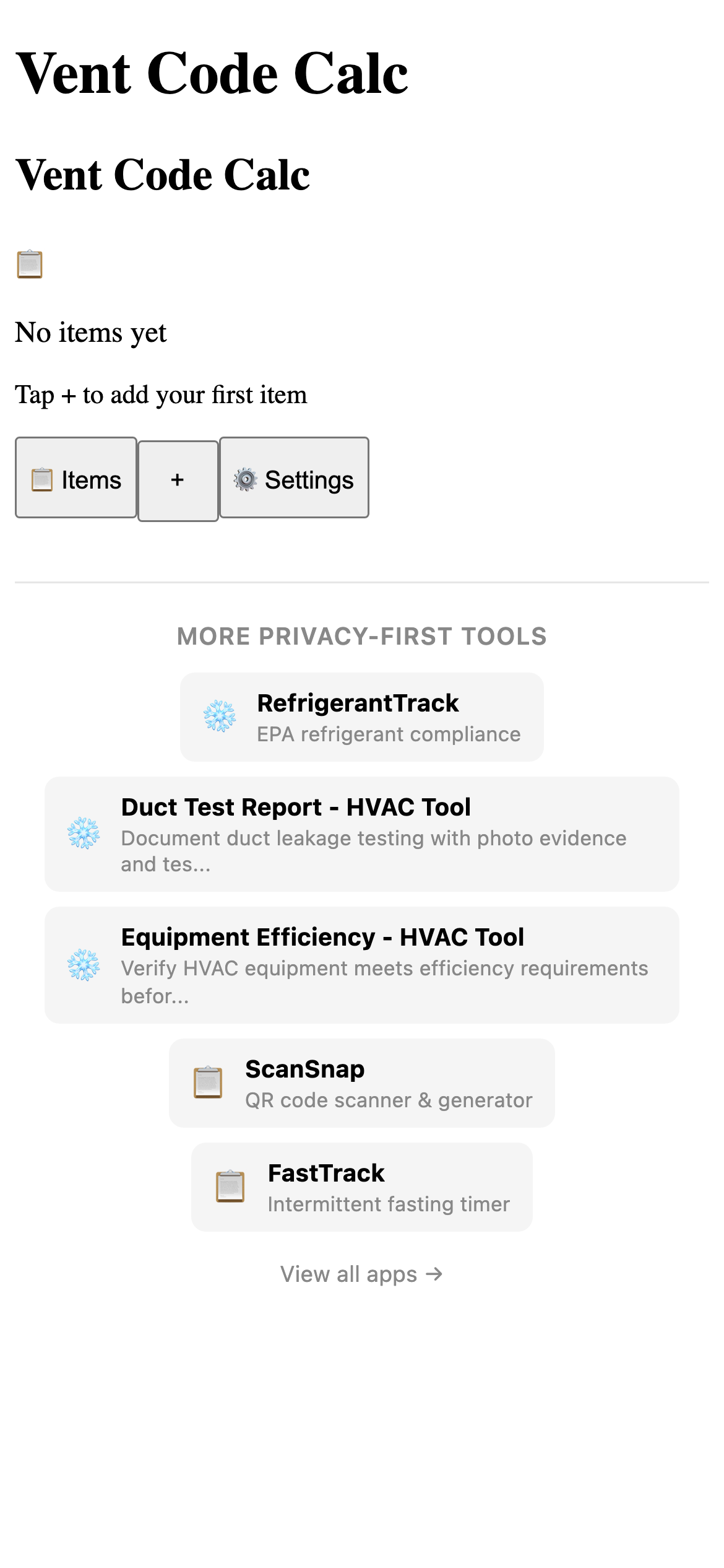 Vent Code Calc - HVAC Tool Pro feature detail